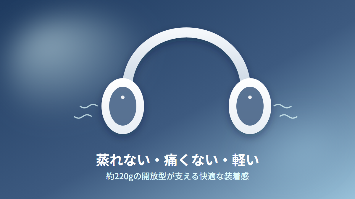 ATH-HL7BTの装着感の良さ(蒸れない・痛くない・軽い)を示すイラスト