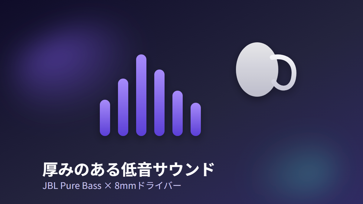 JBL Wave Buds 2の厚みのある低音サウンドを表すイメージ図解